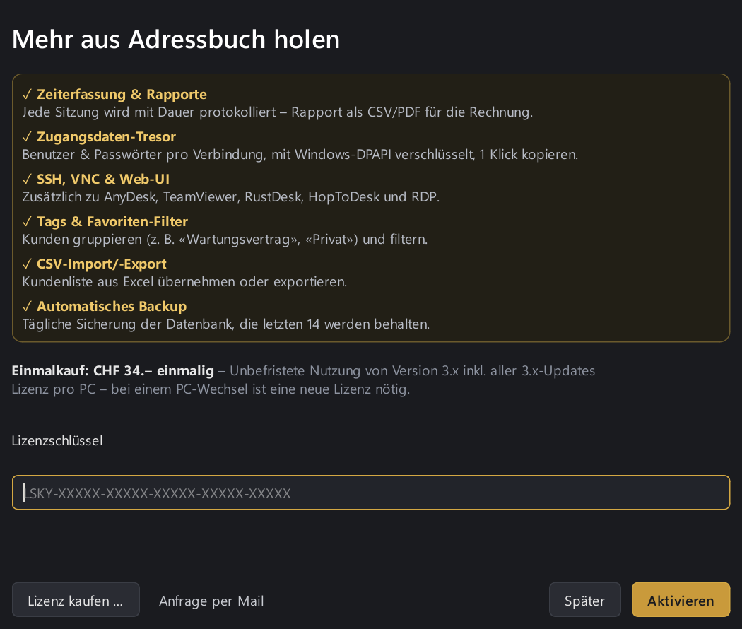Unlock Pro with a licence key
